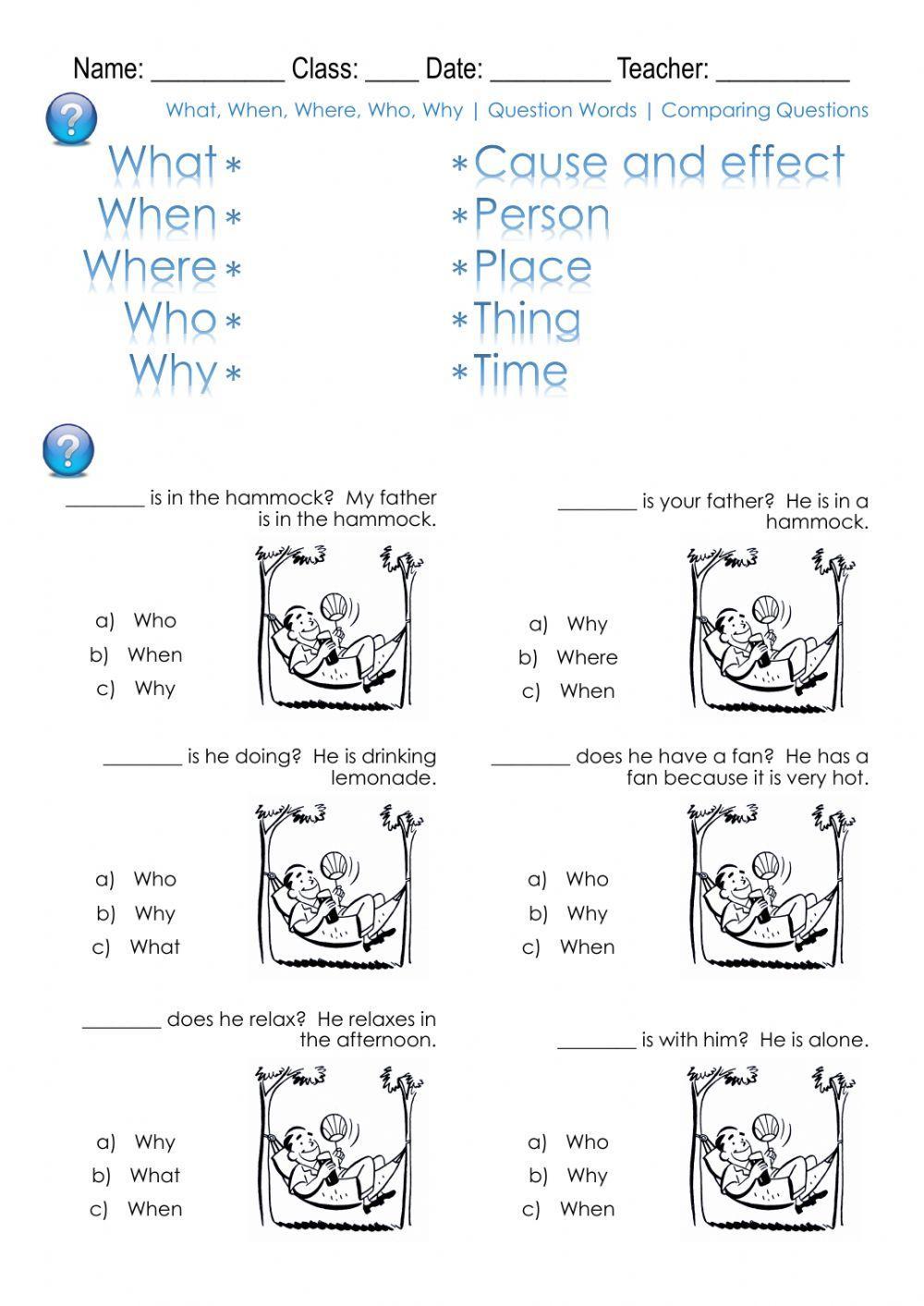 What, When, Where, Who, Why - Question Words - Comparing Questions