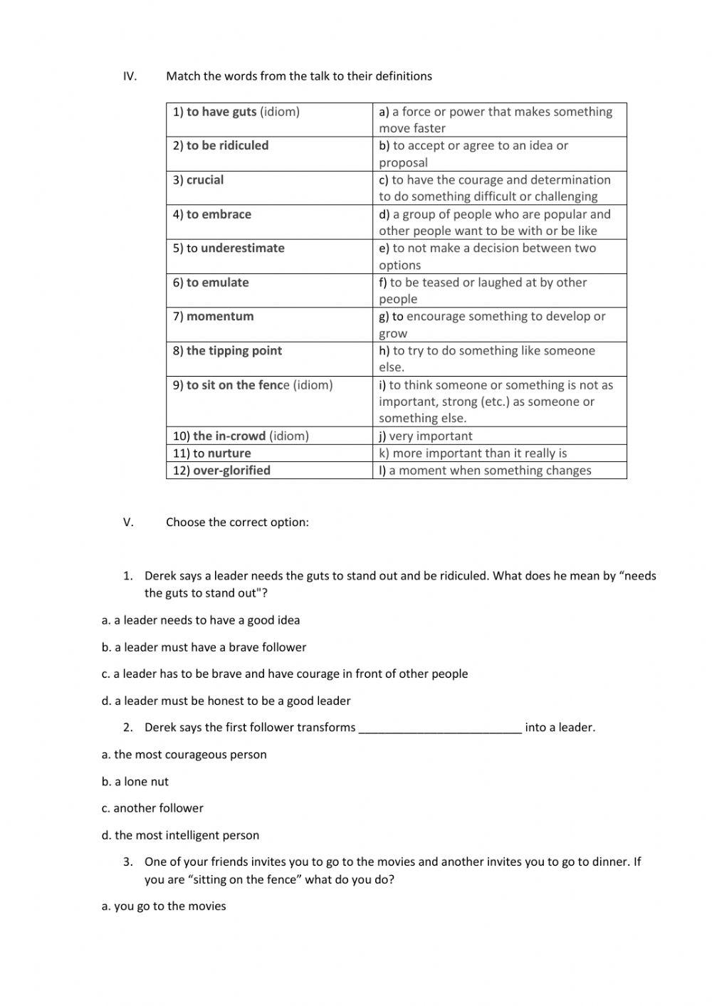 Derek sivers how to start a movement online exercise for live worksheets