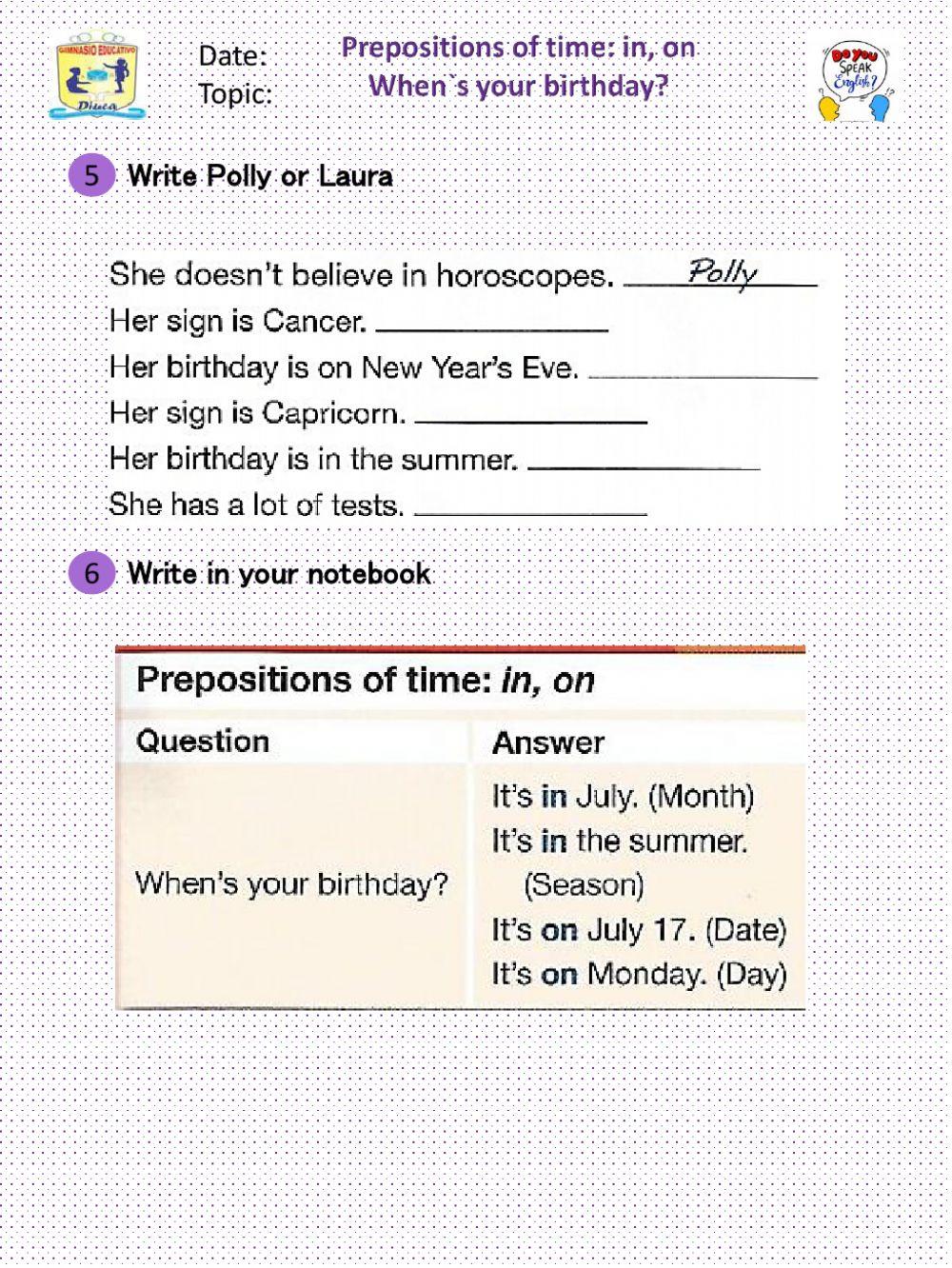 Prepositions of Time