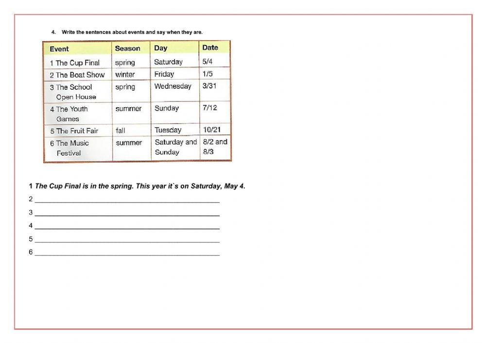 Prepositions of Time Exercise