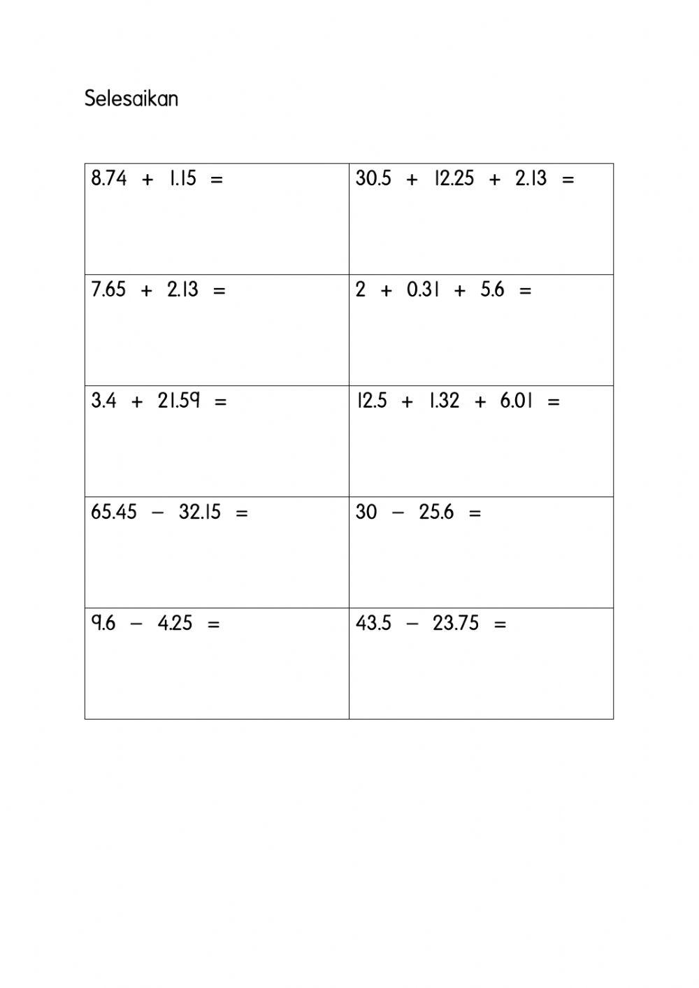 Latihan nombor perpuluhan