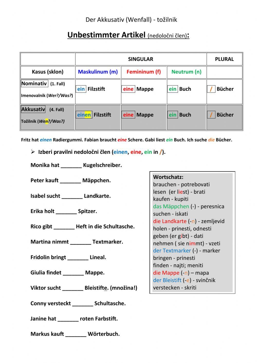Unbestimmter Artikel im Akkusativ