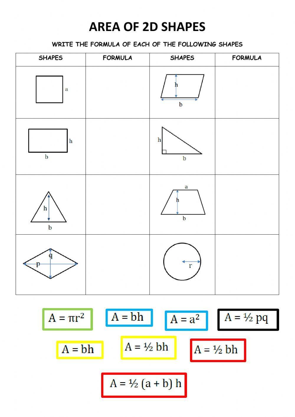 Area of 2d shapes