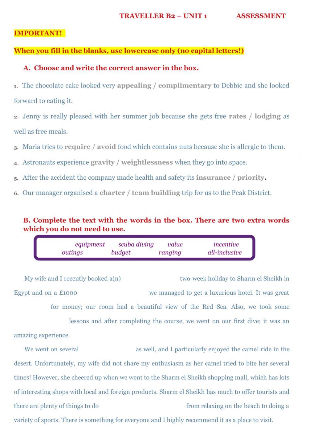 Traveller B2 -  Interactive test 1 - Click on the icon -Finish- when you finish!