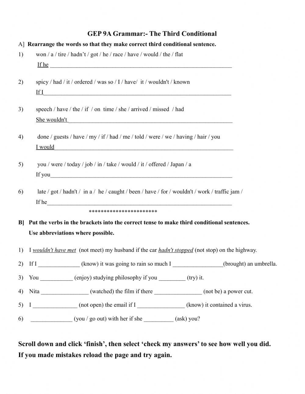 8A Grammar Review: The Third Conditional.