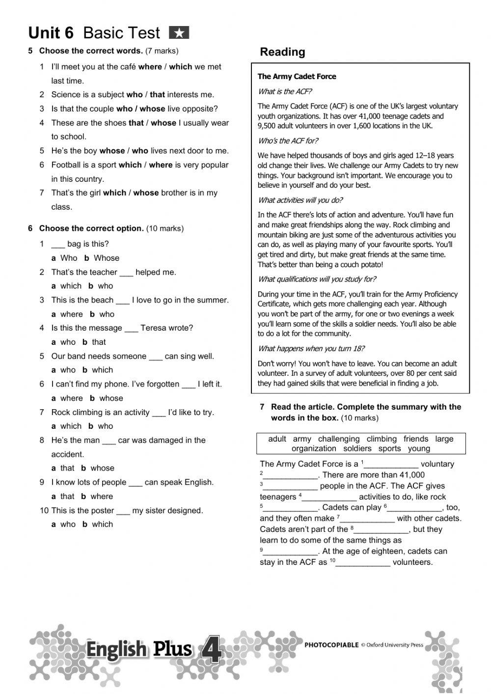 English Plus 4. Unit 6. Basic Test