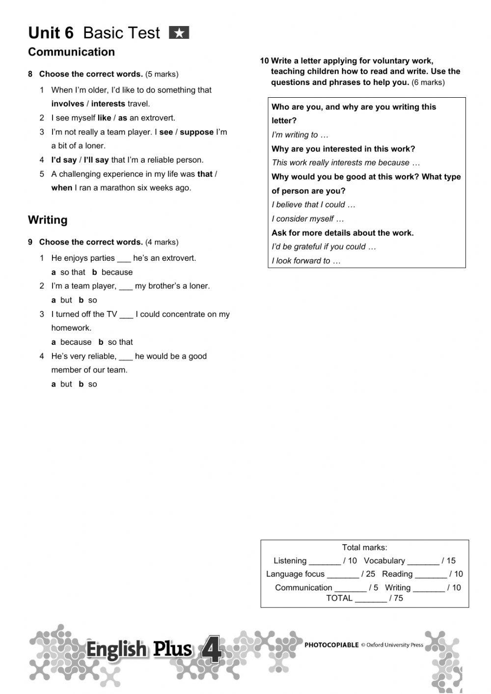 English Plus 4. Unit 6. Basic Test