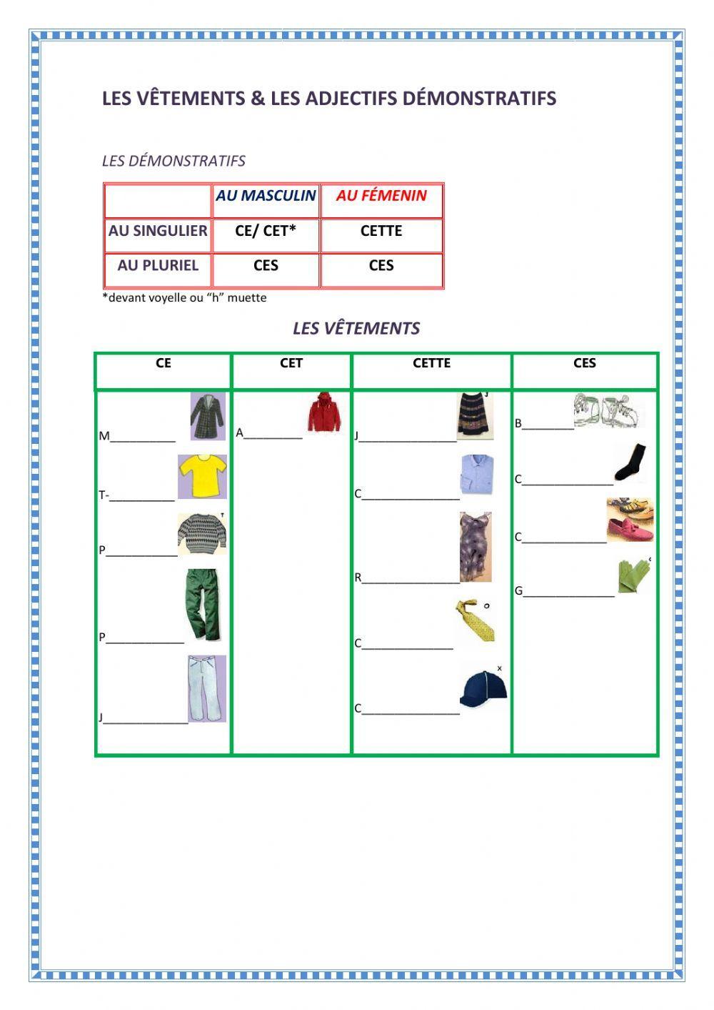 Vêtements et démonstratifs