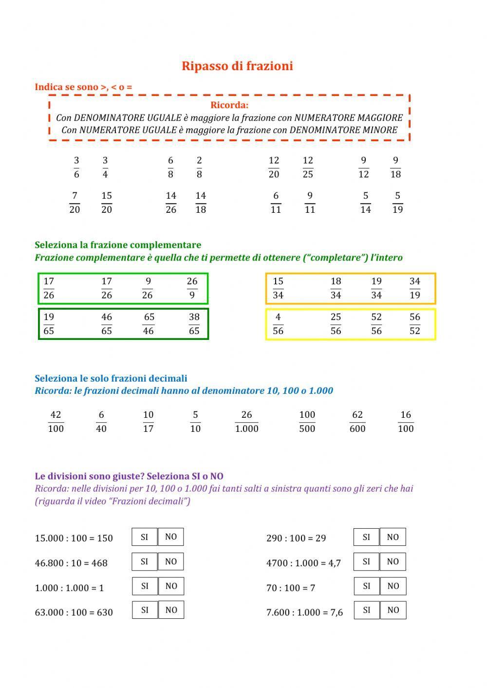 Ripasso frazioni