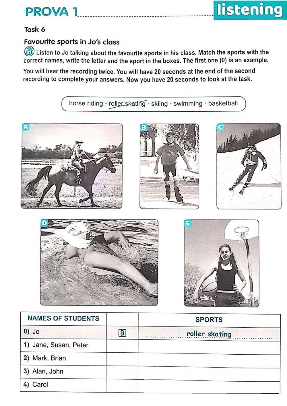 Favourite sports in Jo's class