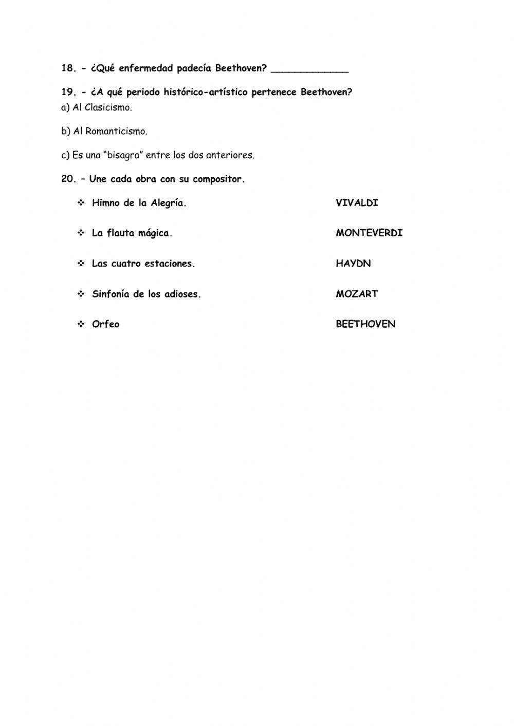 Test: música en el Barroco y Clasicismo