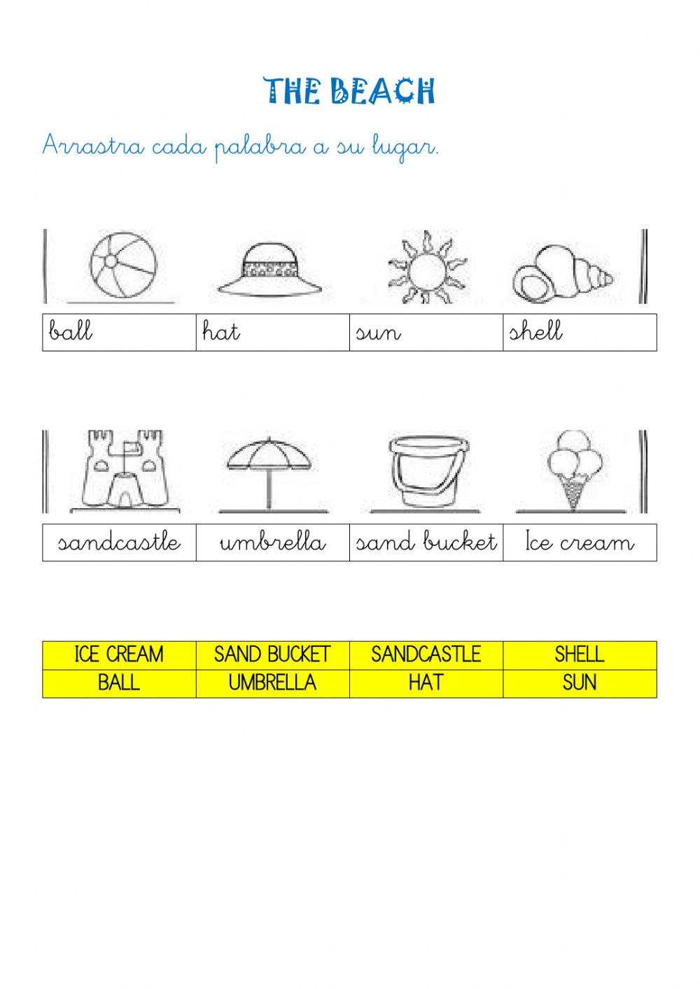 The beach vocabulary