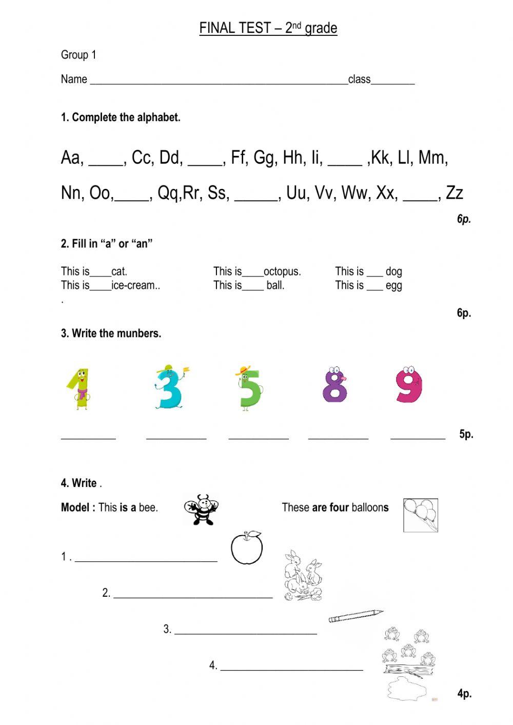 Final test 2nd grade interactive worksheet | Live Worksheets