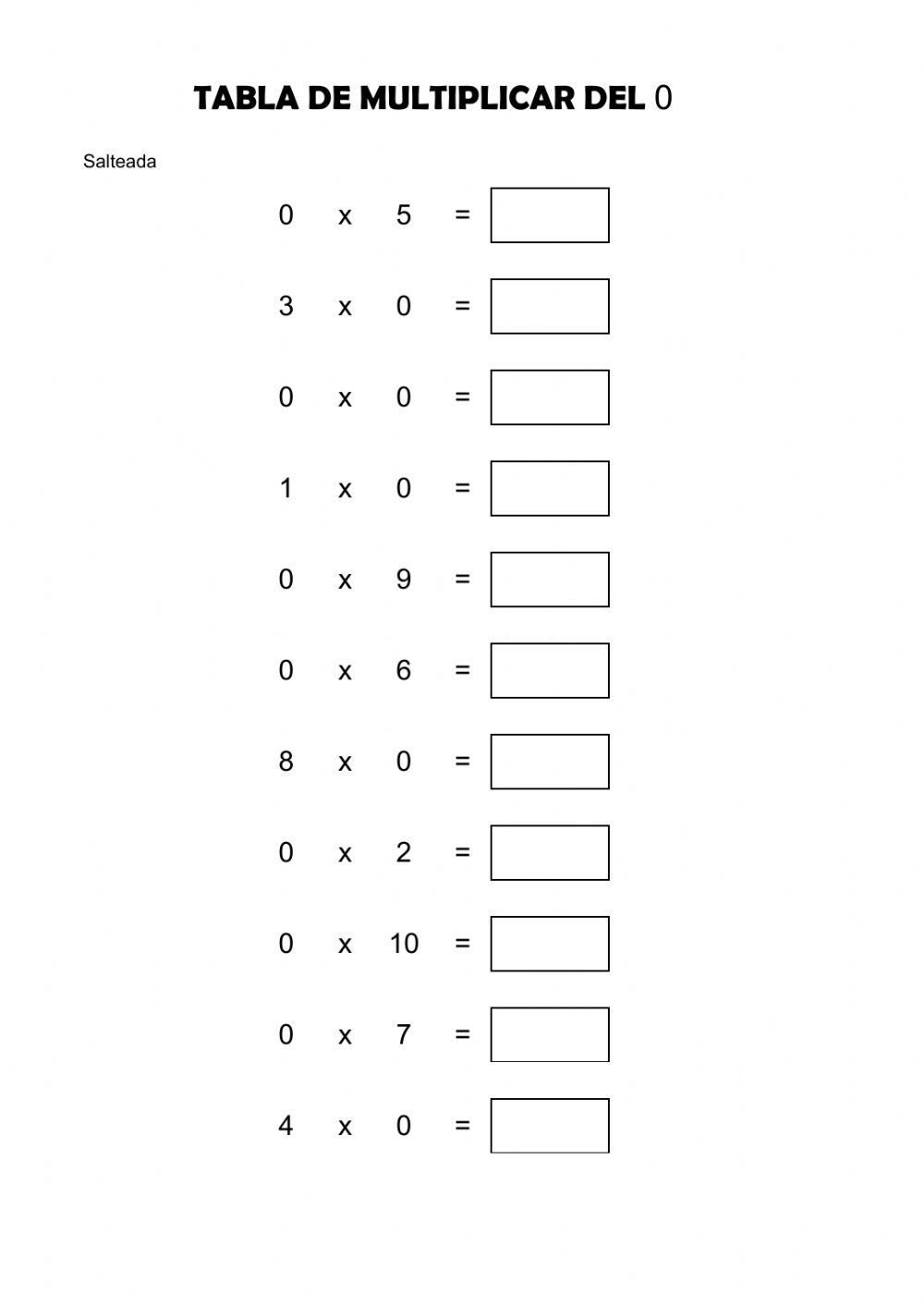 Ejercicio Tabla Del 6 Tabla del 0 salteada worksheet | Live Worksheets