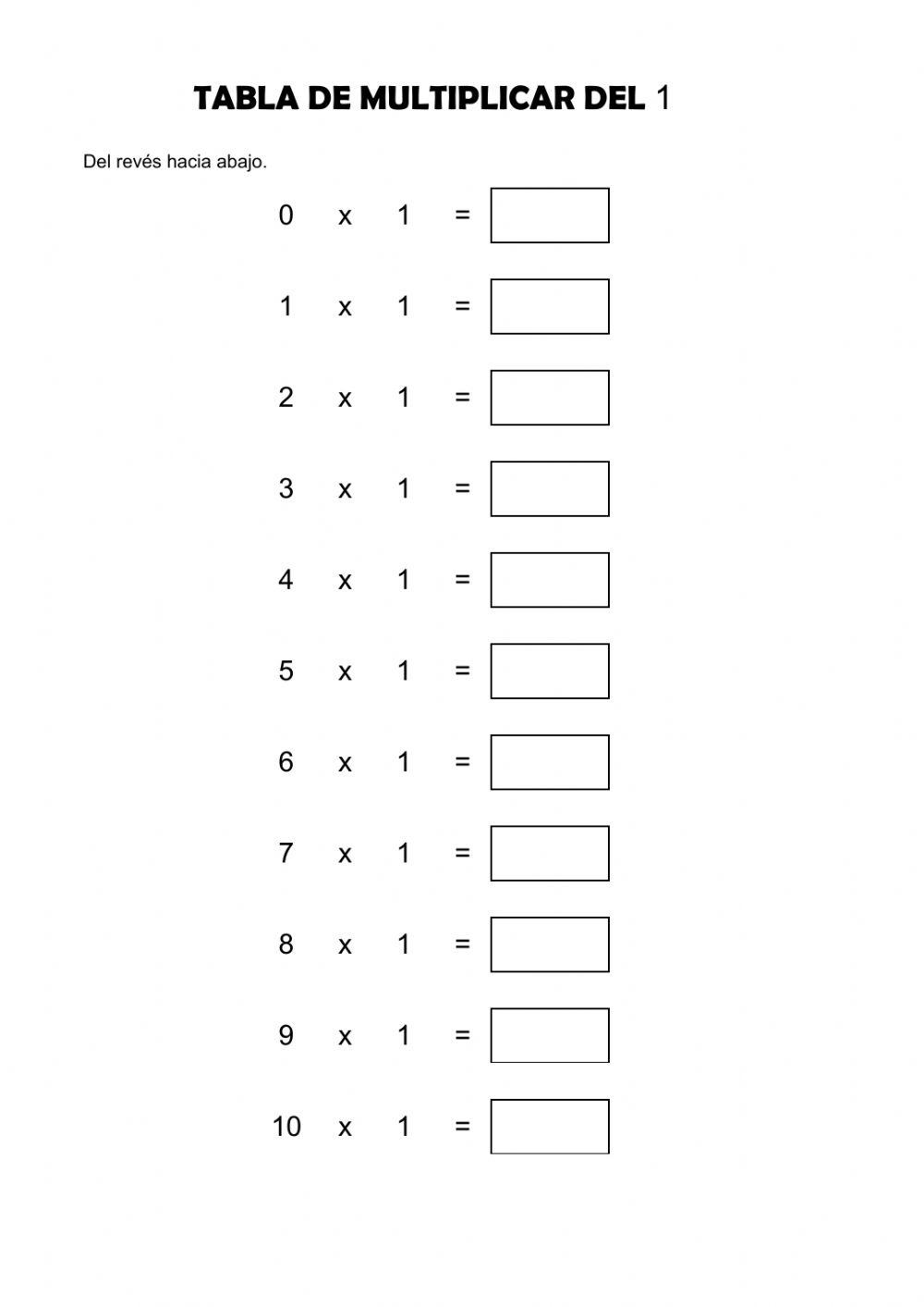 Tabla del 1 del revés hacia abajo