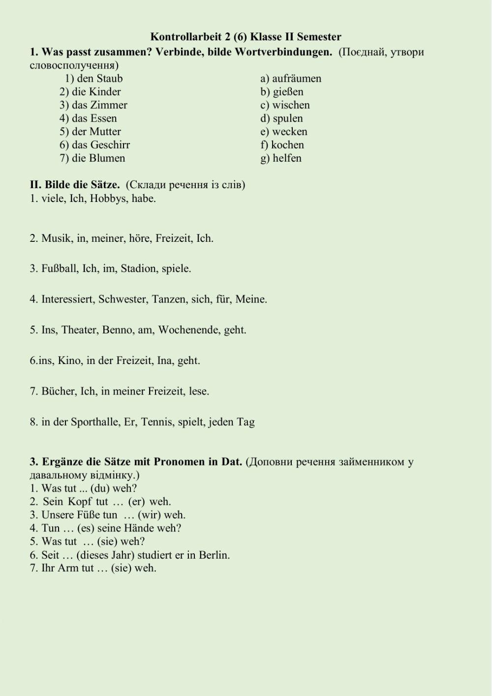 Kontrollarbeit 6. Klasse II Semester