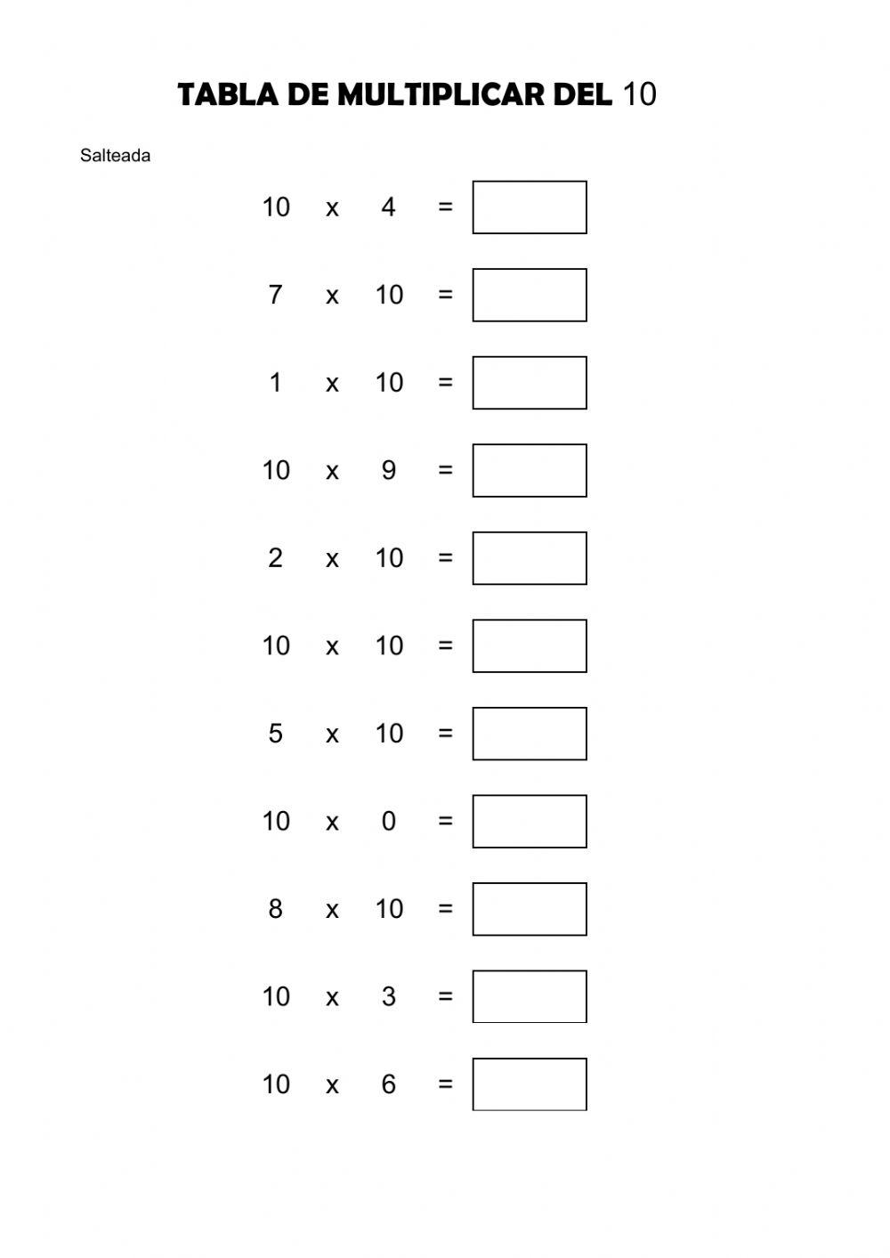 Tabla del 10 salteada