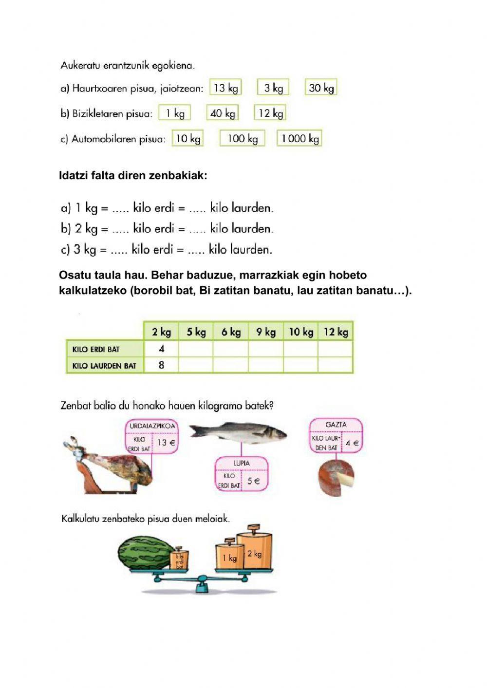 Kg, kg erdi eta Kg laurdena.