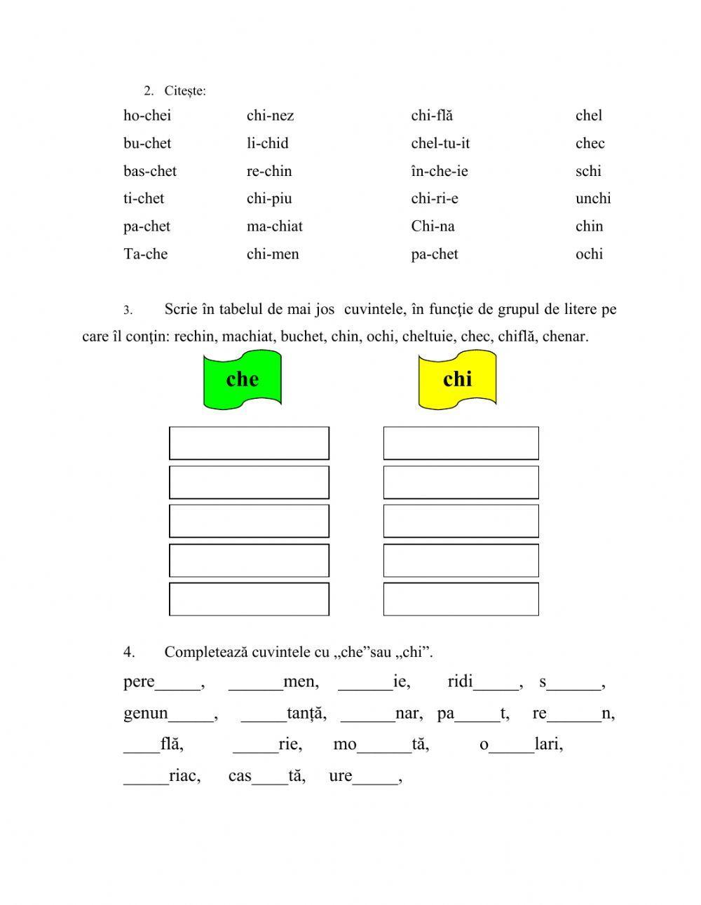 Grupurile de litere che şi chi