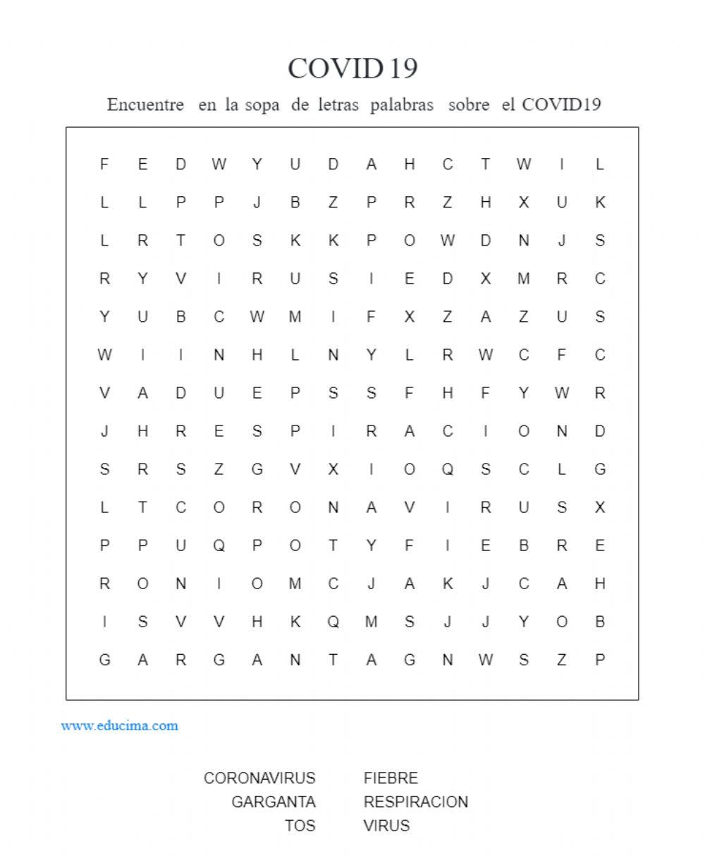 Sopa de letras sobre el covid19