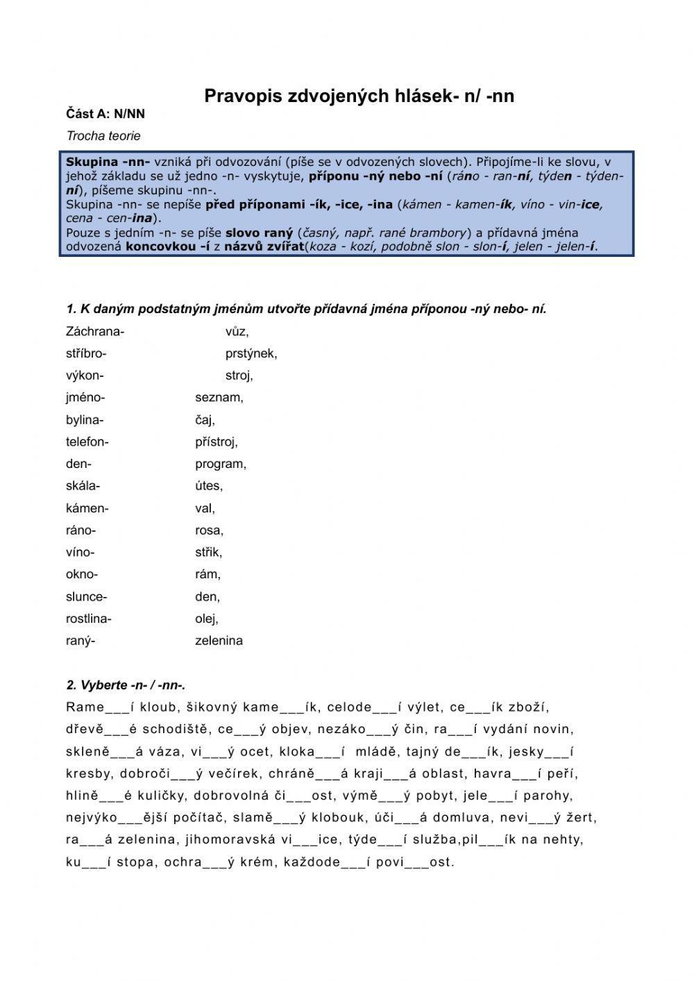 Přídavná jména - n-nn