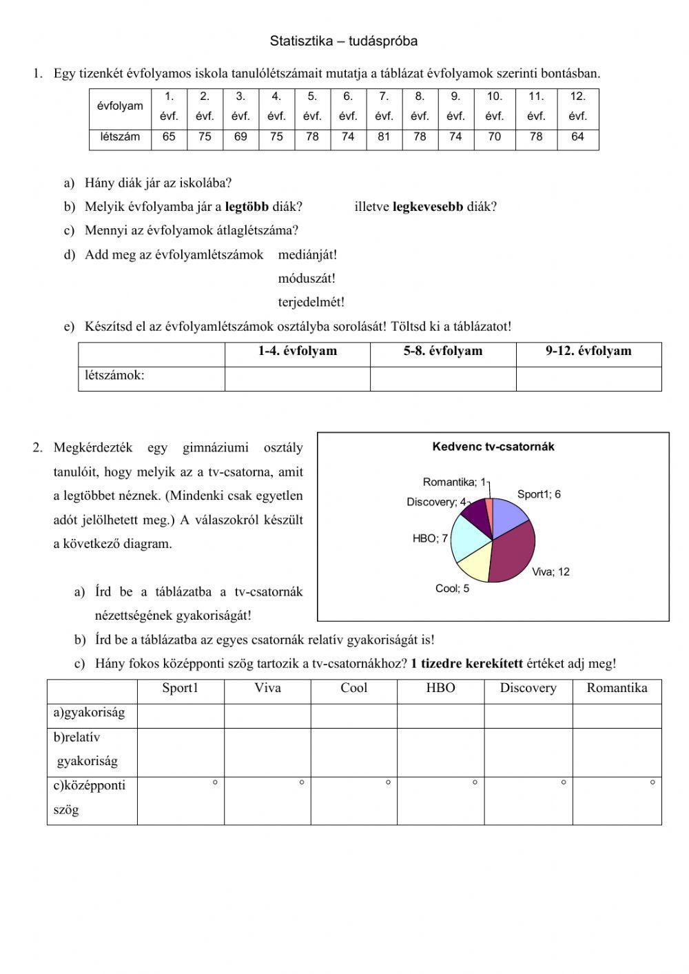 Statisztika - tudáspróba