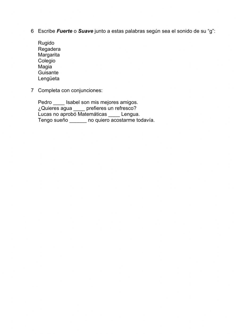 Preposiciones conjunciones, g y j