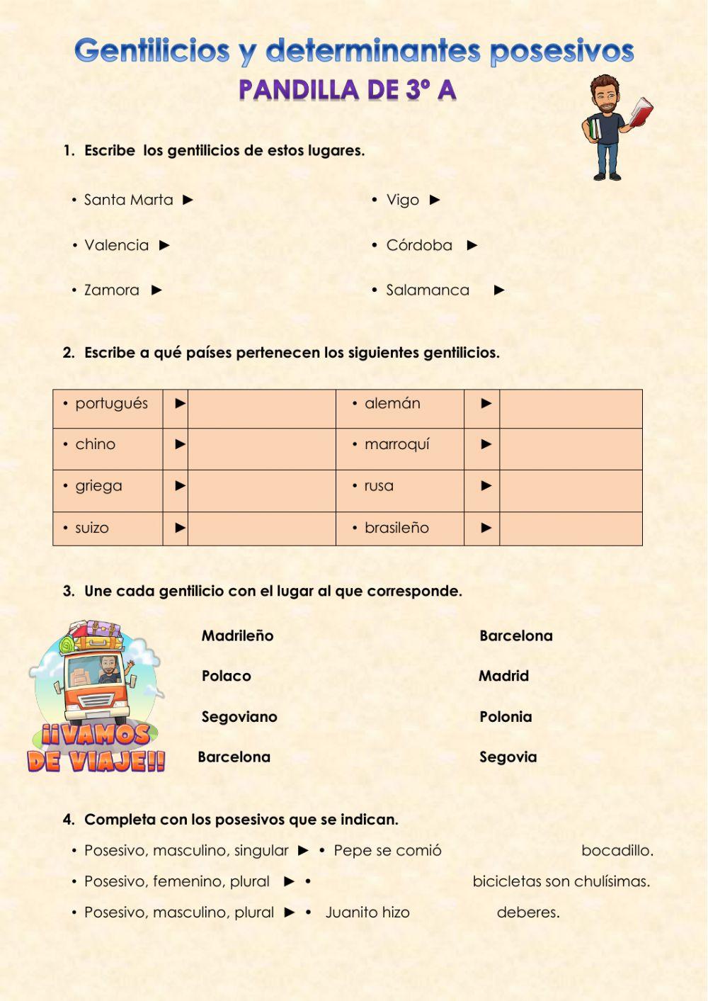 Gentilicios y determinantes posesivos