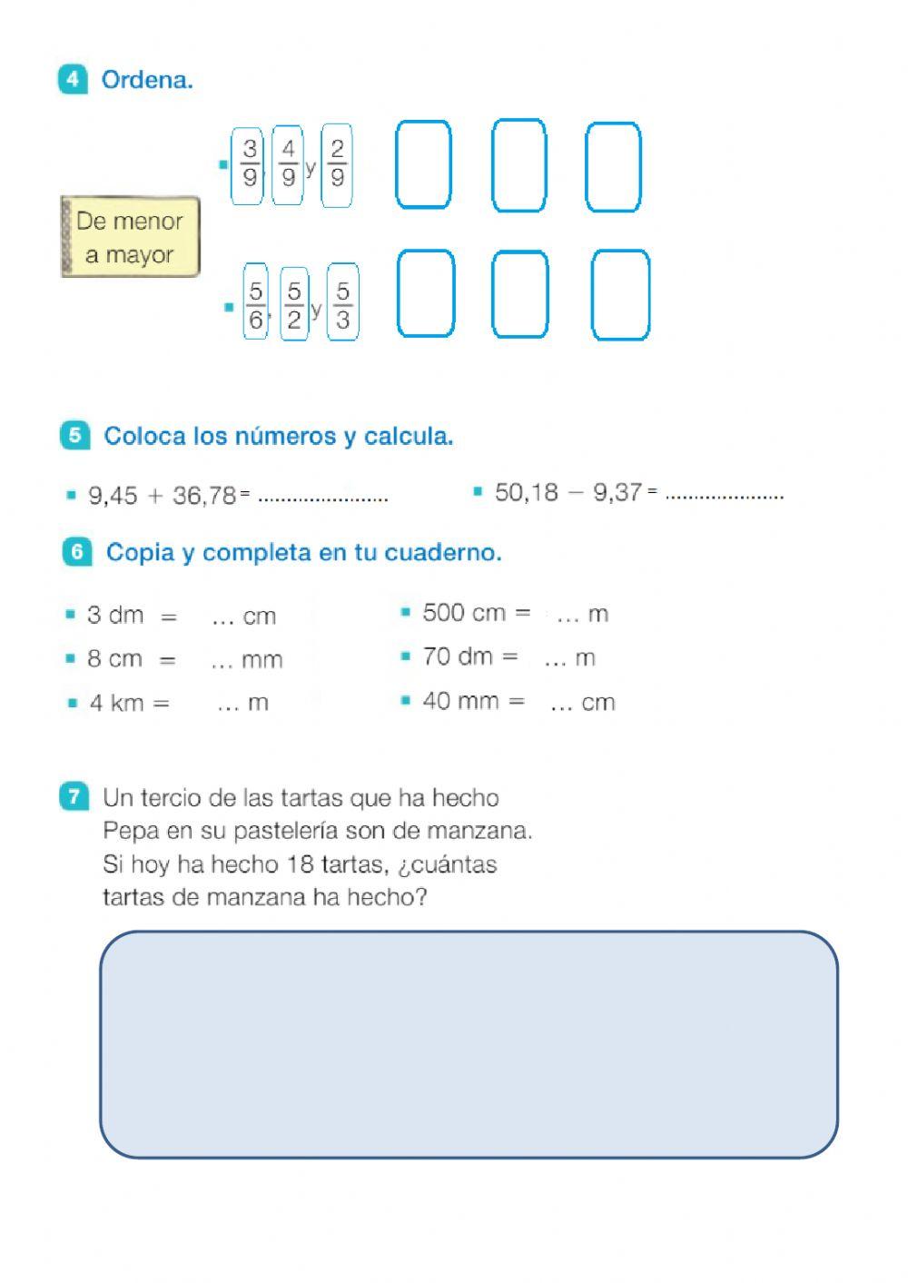 Repaso acumulativo tema 12 de Matemáticas de 3º de Primaria