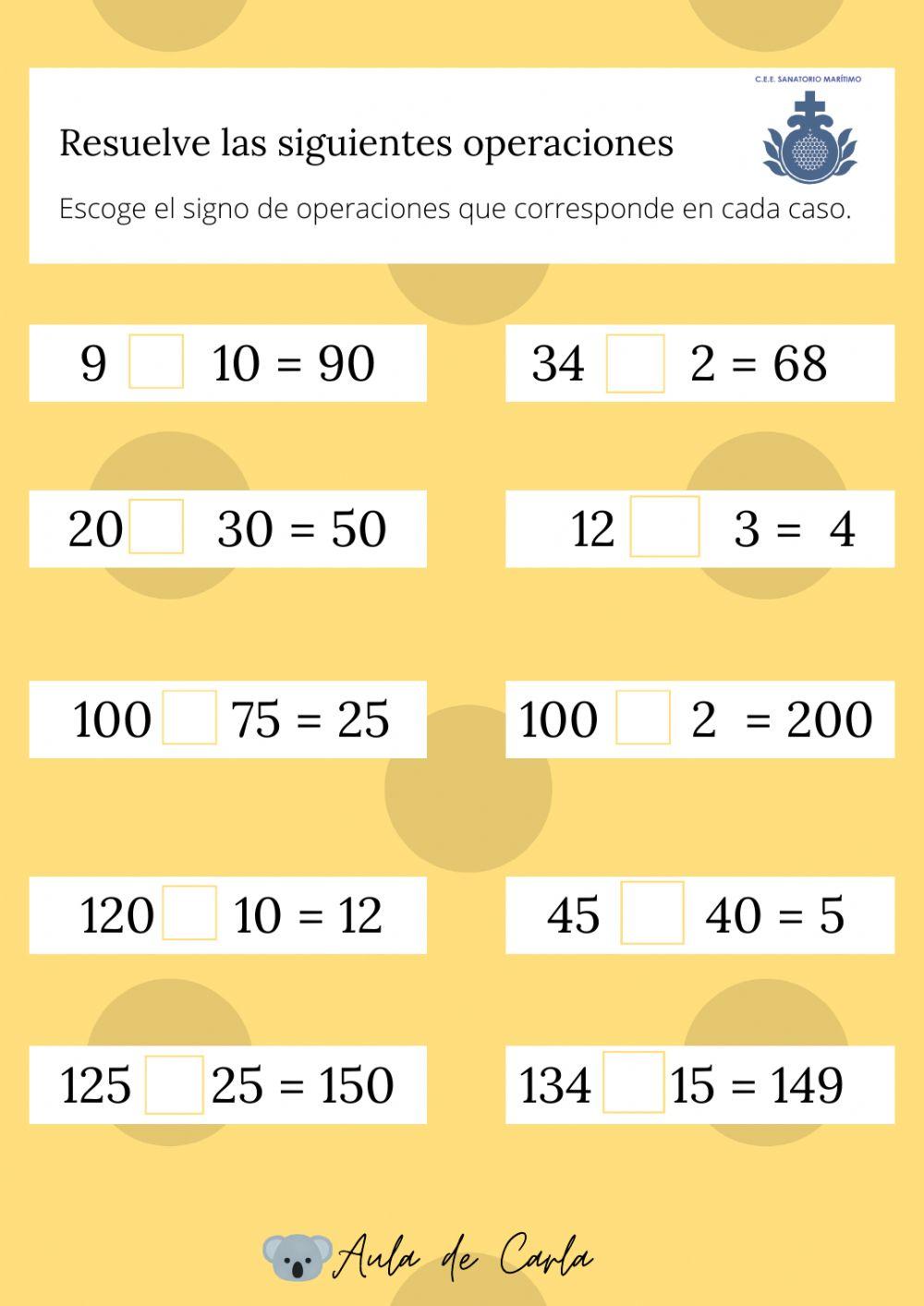 Escoge el signo correcto