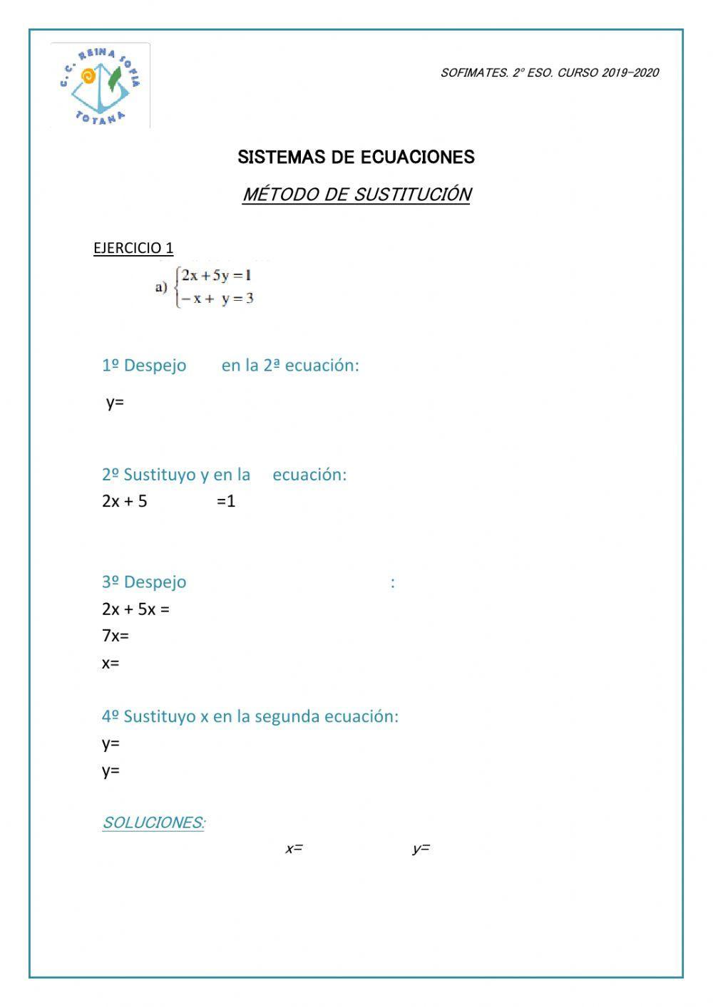 Sistemas de Ecuaciones. Sustitución