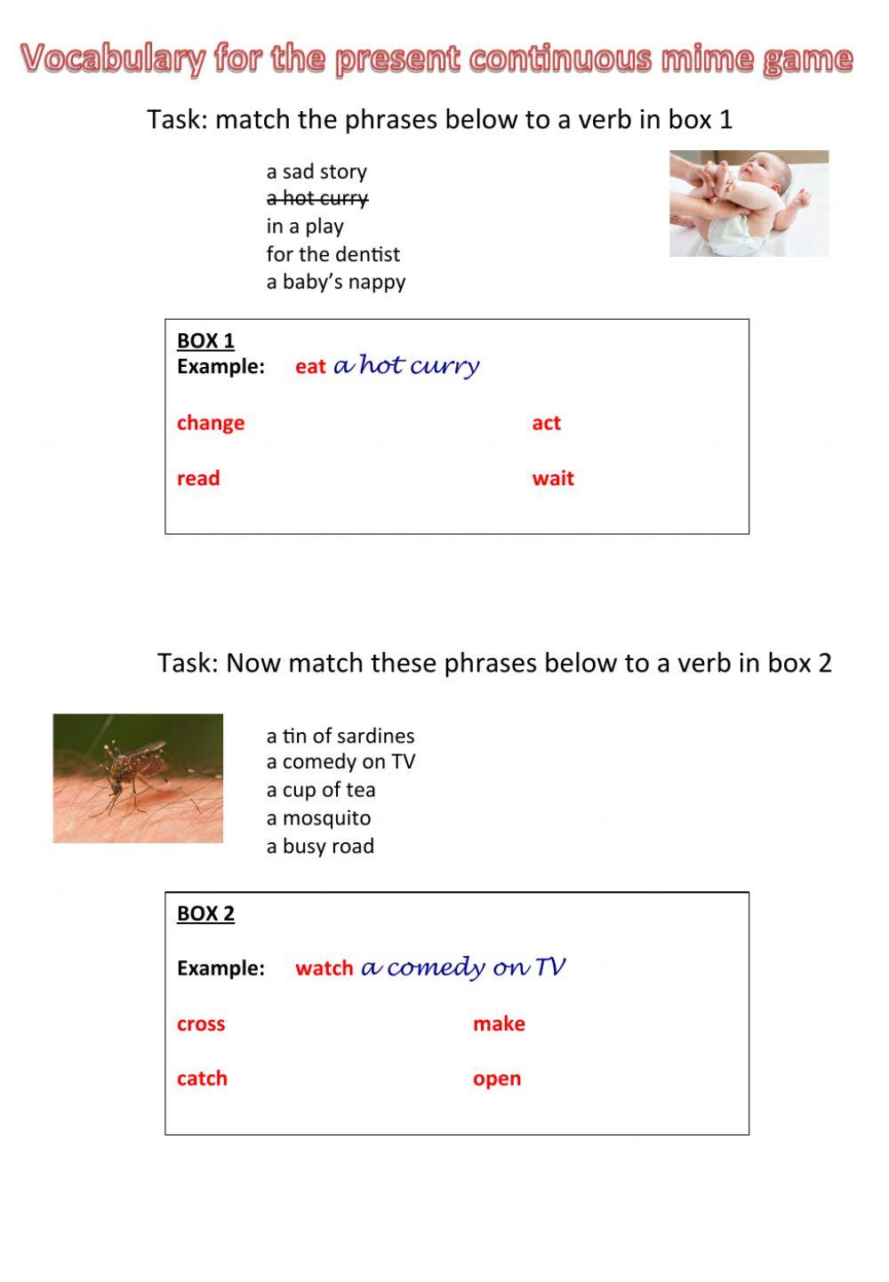 199223 | Phrases for a present continuous mime game