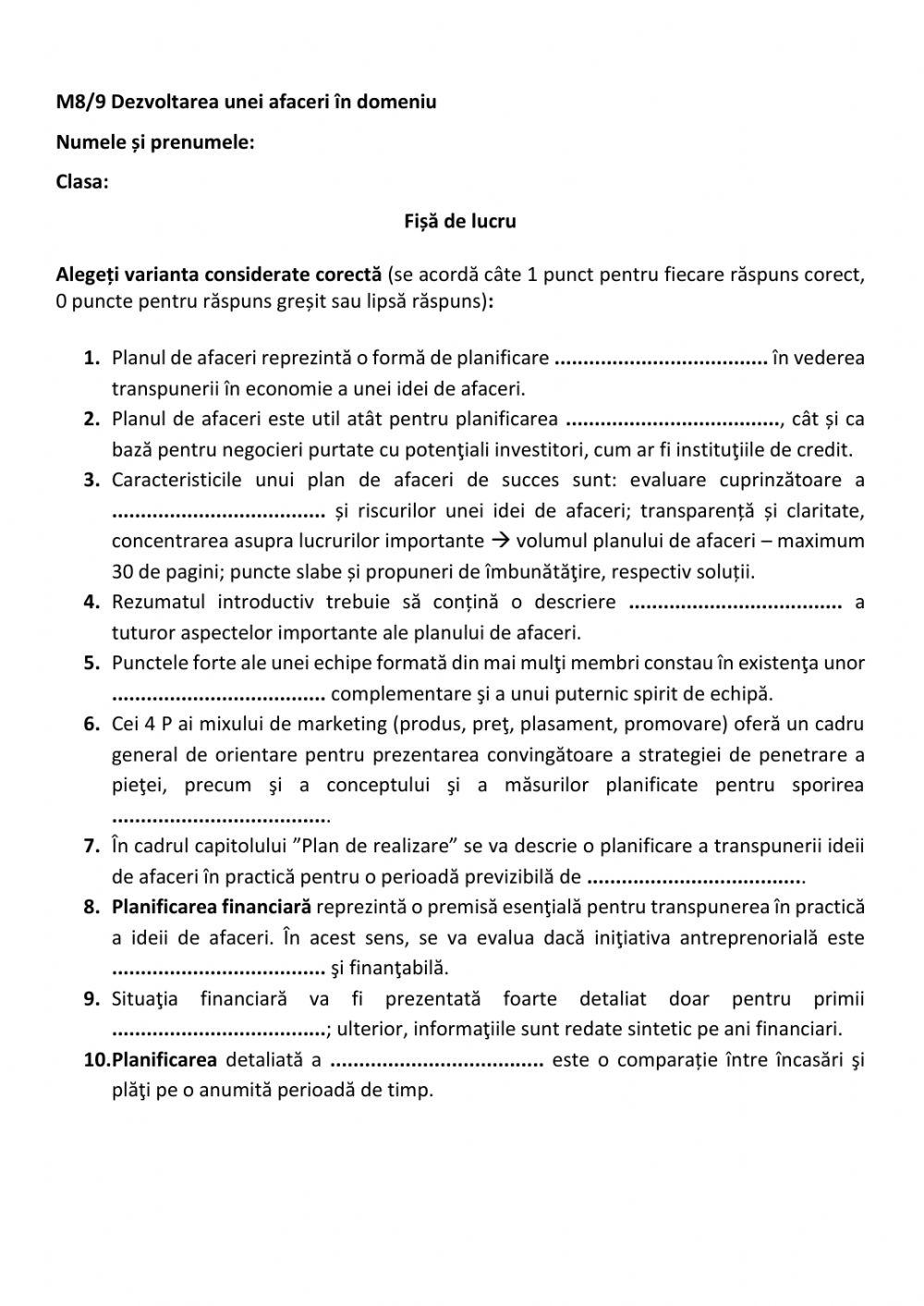 FL Planul de afaceri