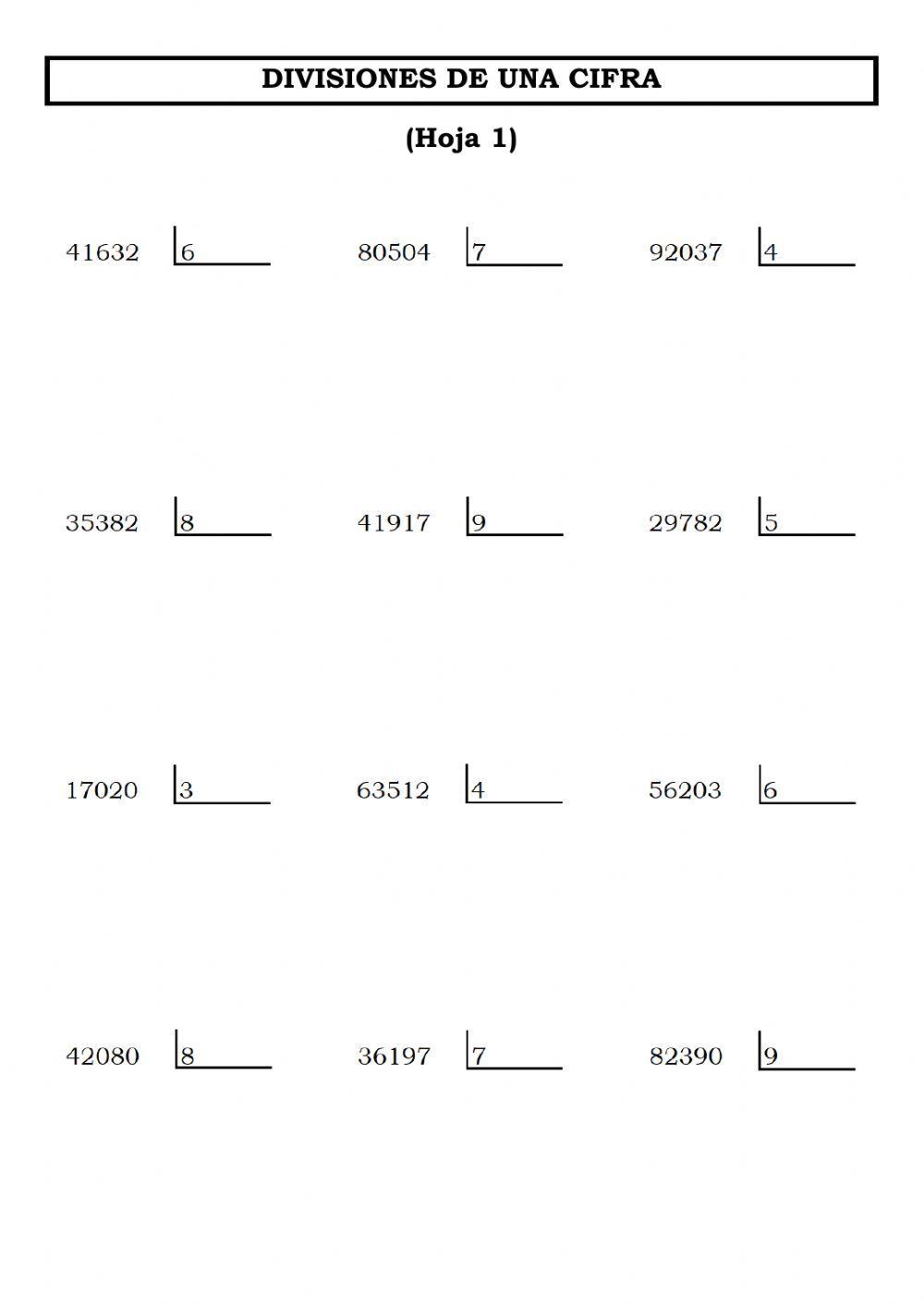 Divisiones de una cifra (Hoja 1)