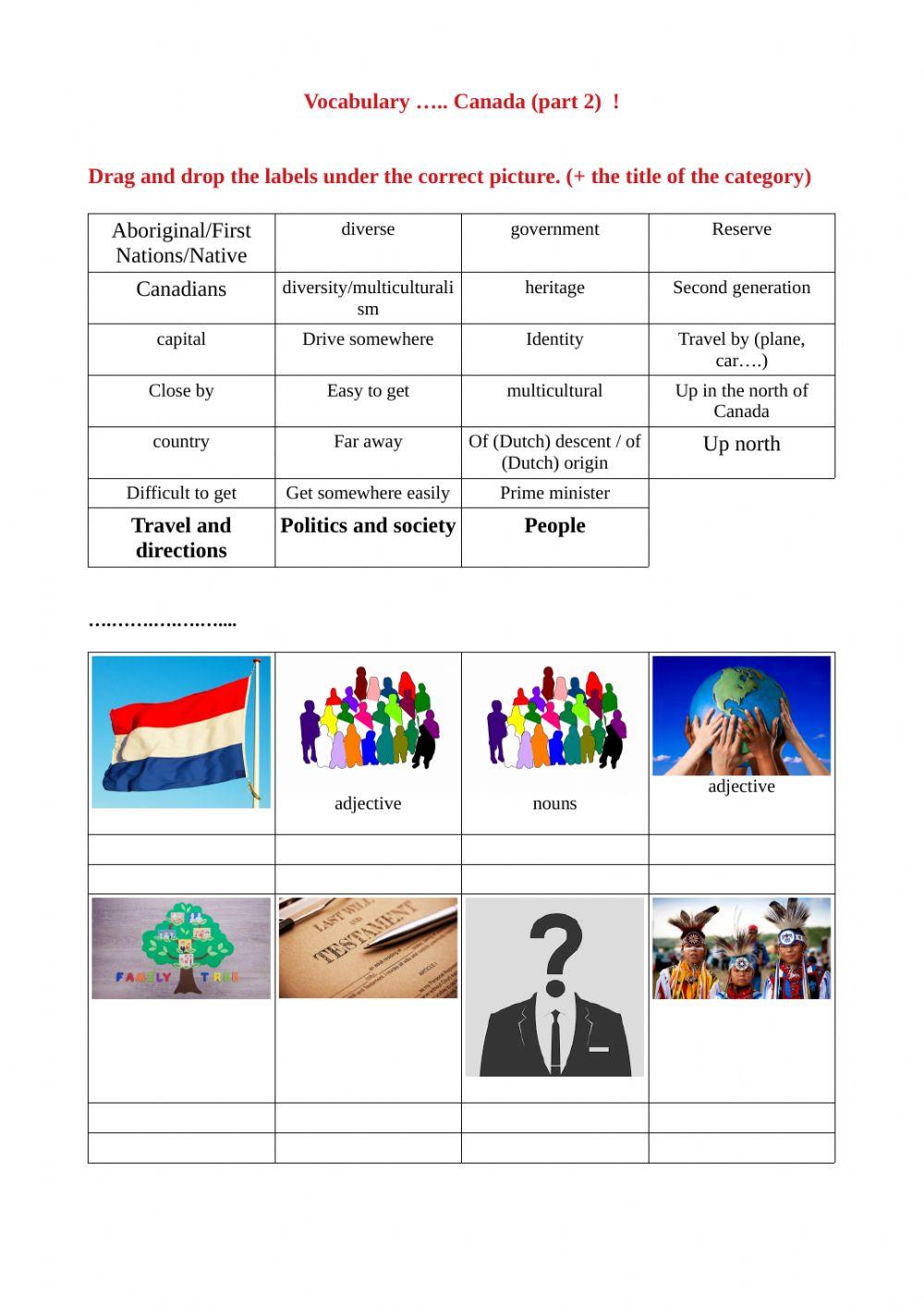 Drag and drop Canada Vocabulary 2