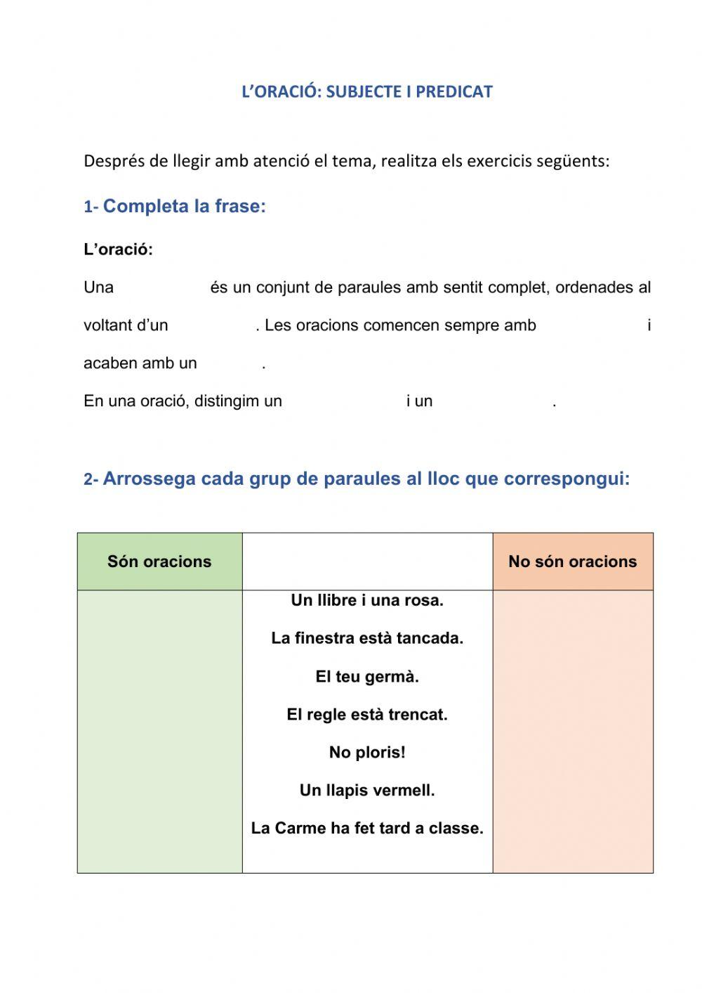 Oració: subjecte i predicat Oració: subjecte i predicat
