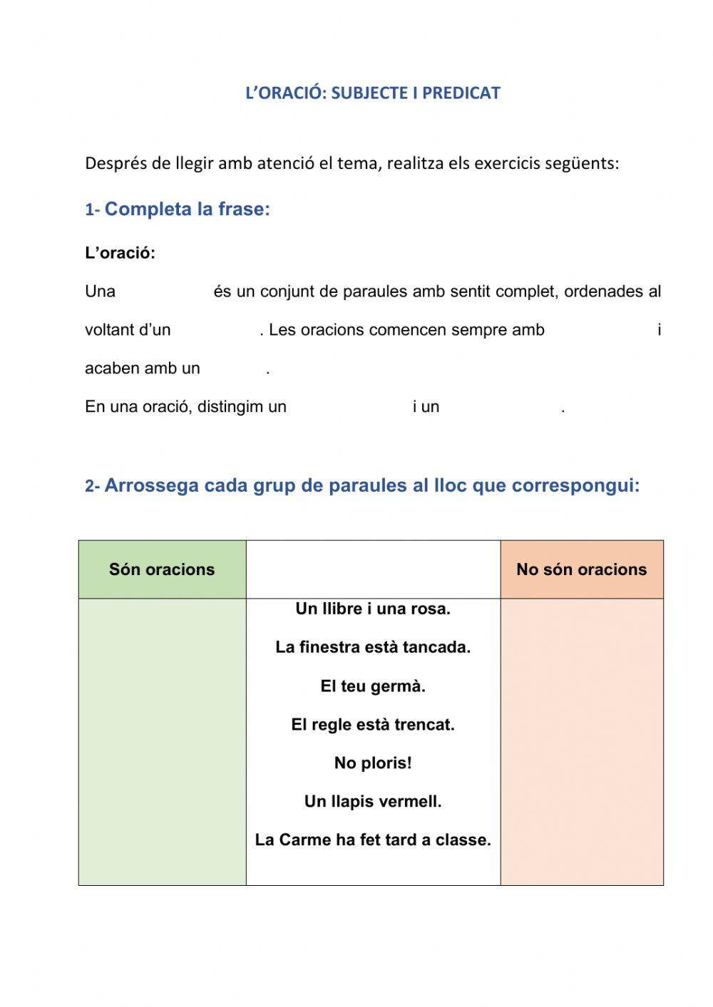 Oració: subjecte i predicat