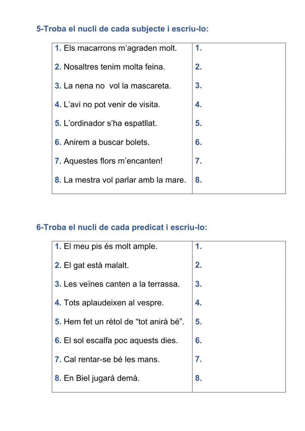 Oració: subjecte i predicat