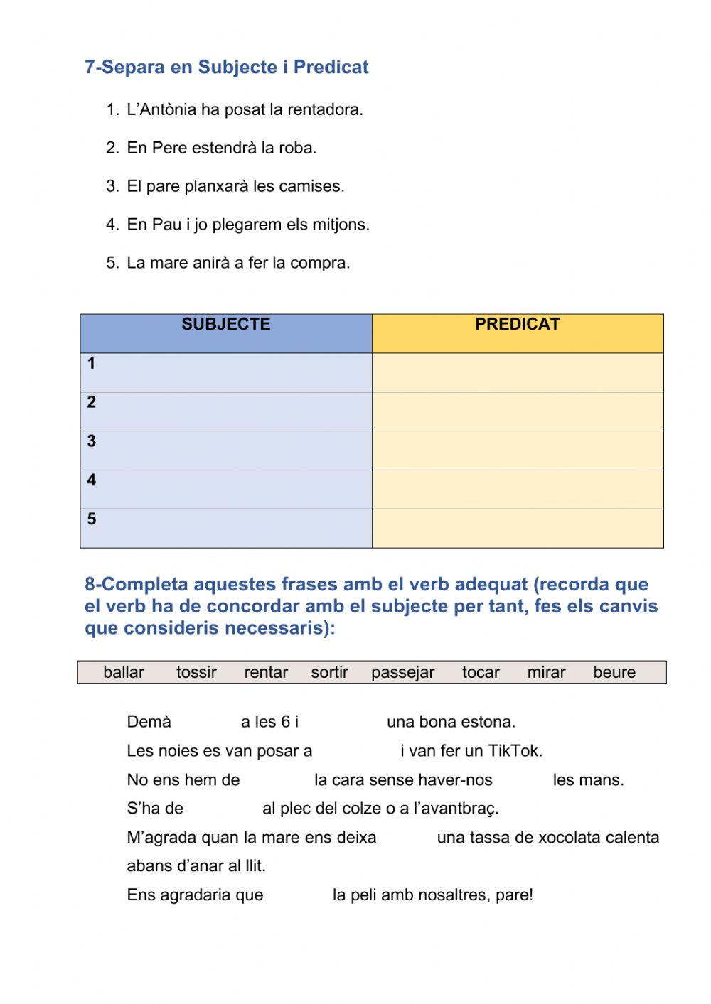 Oració: subjecte i predicat