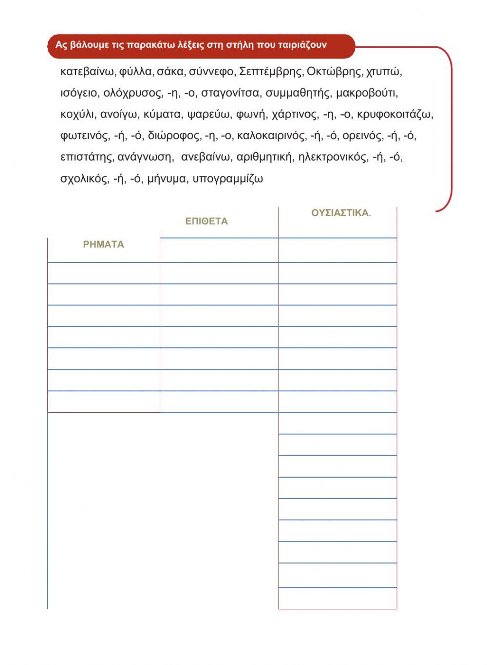 Δ' ΤΑΞΗ - ΓΛΩΣΣΑ- ΛΕΞΙΛΟΓΙΟ 1ΗΣ ΕΝΟΤΗΤΑΣ