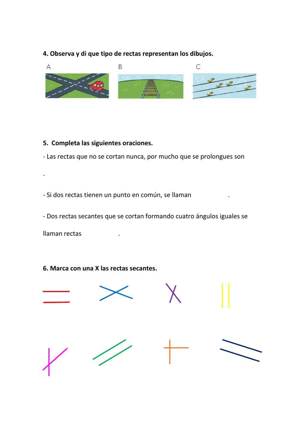 Rectas, semirrectas y segmentos. Rectas paralelas y secantes.