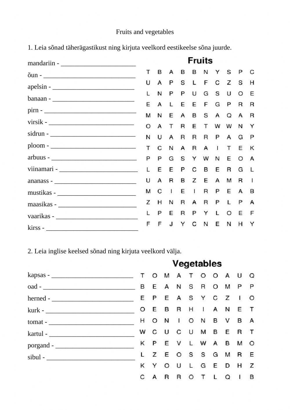 Fruits and vegetables