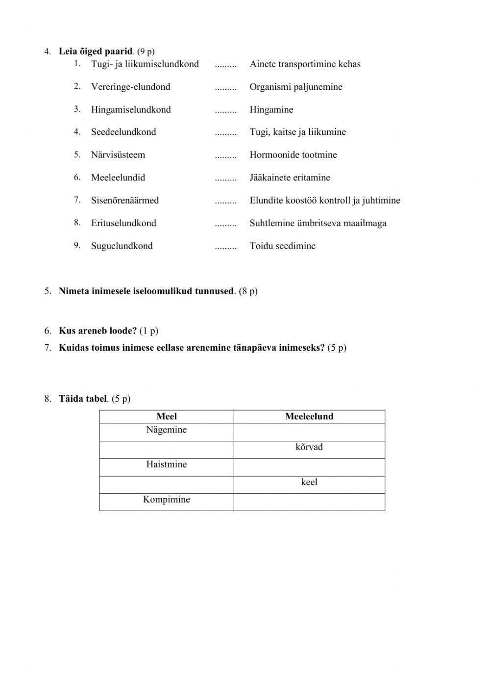 Loodusõpetus 4.kl Inimene