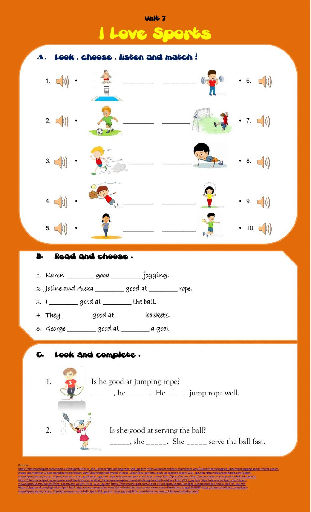 Unit 7 I Love S… | Free Interactive Worksheets | 200058