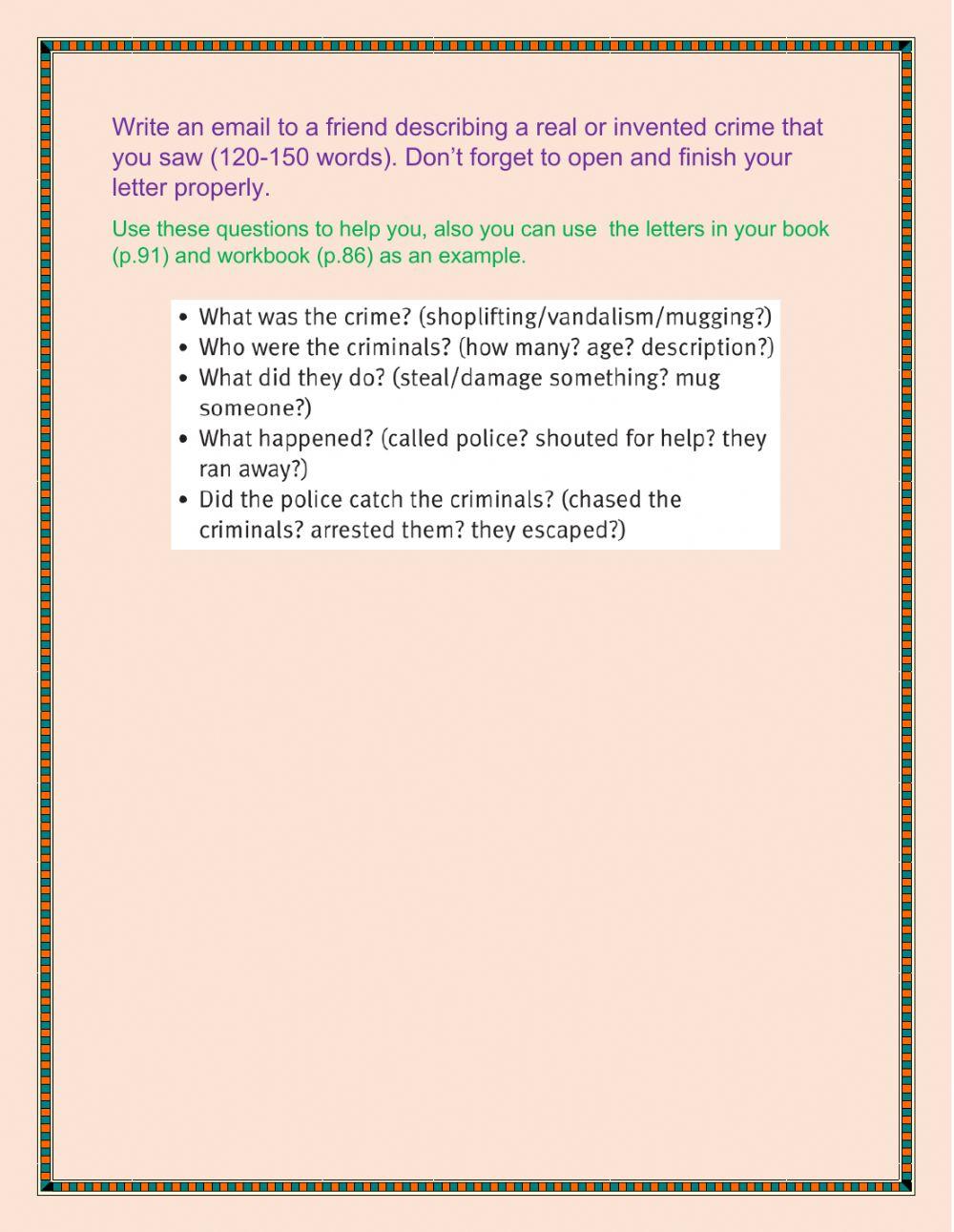 Email to a friend. Crime.