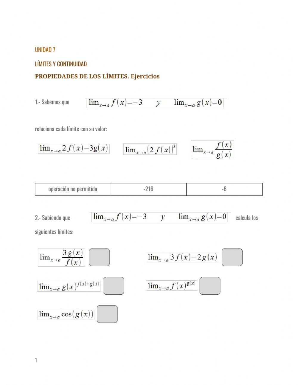 Propiedades de los límites