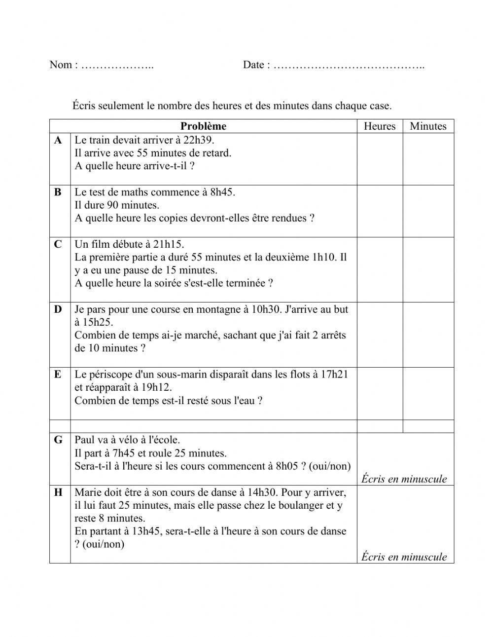 Problème: Heures et Durées