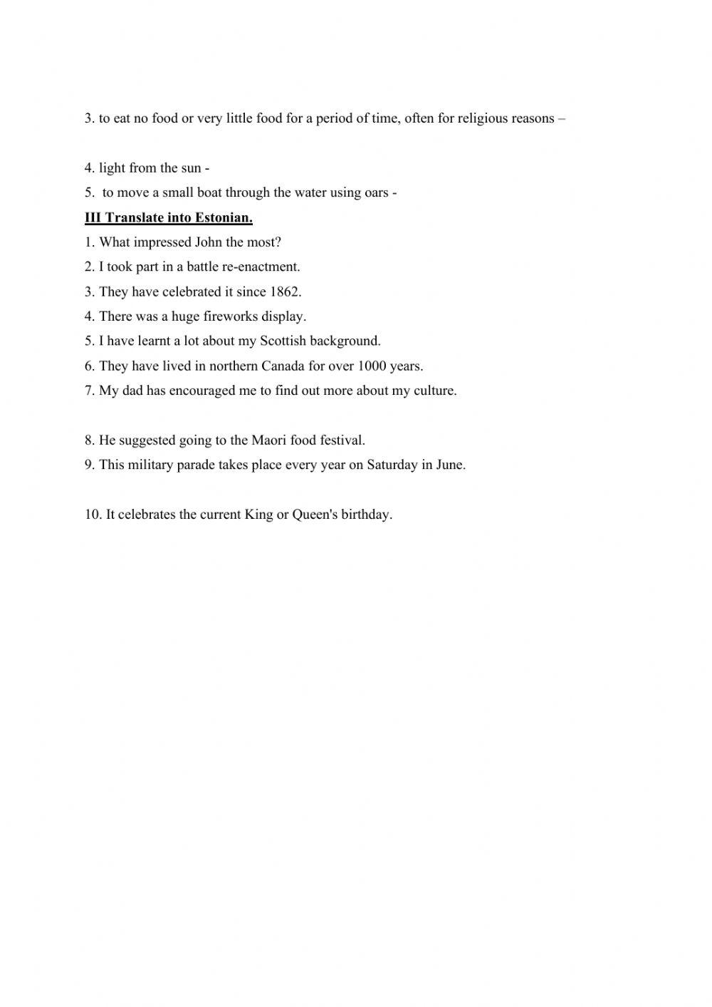 Vocabulary quiz on unit 5