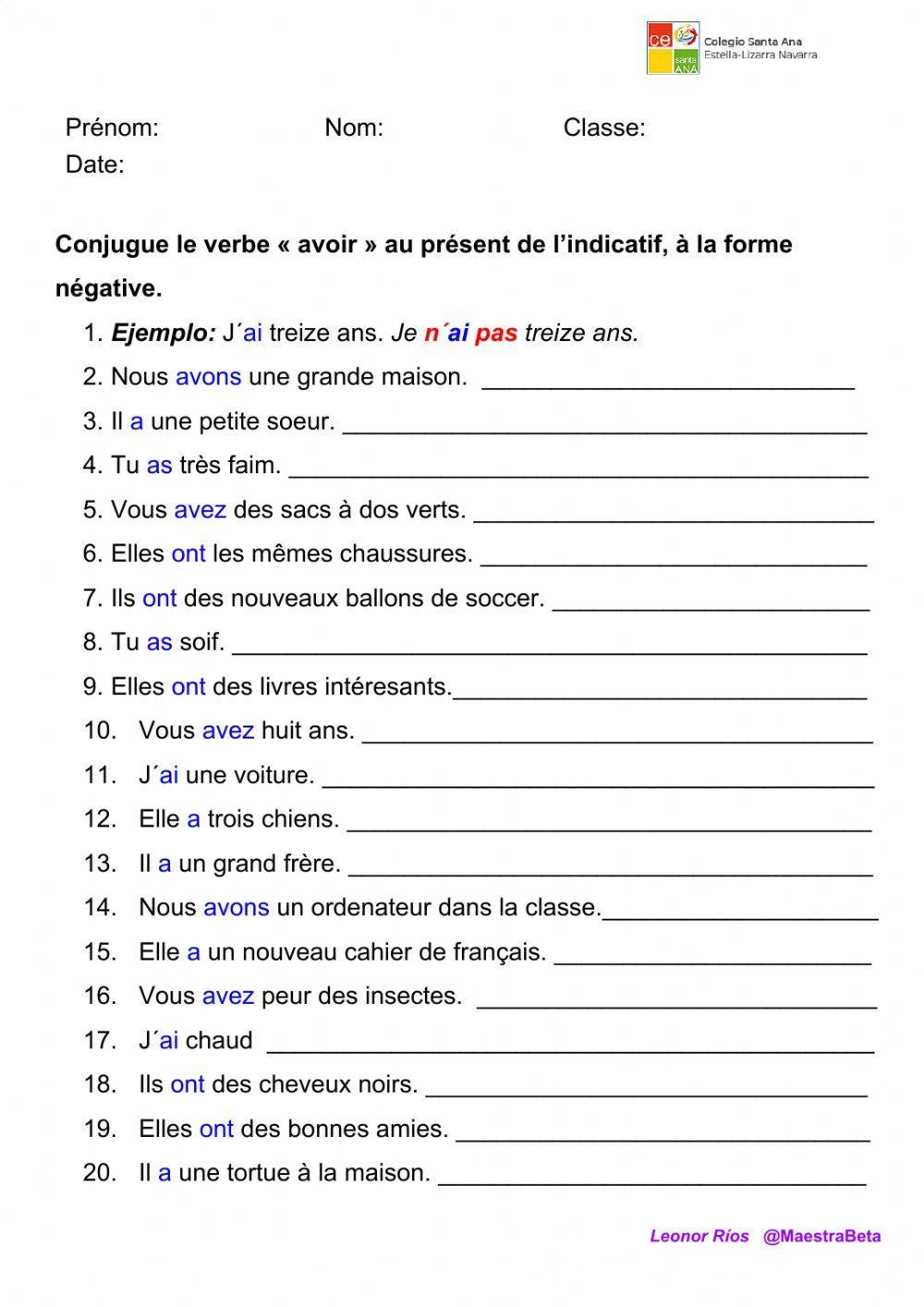 Avoir Négative présent