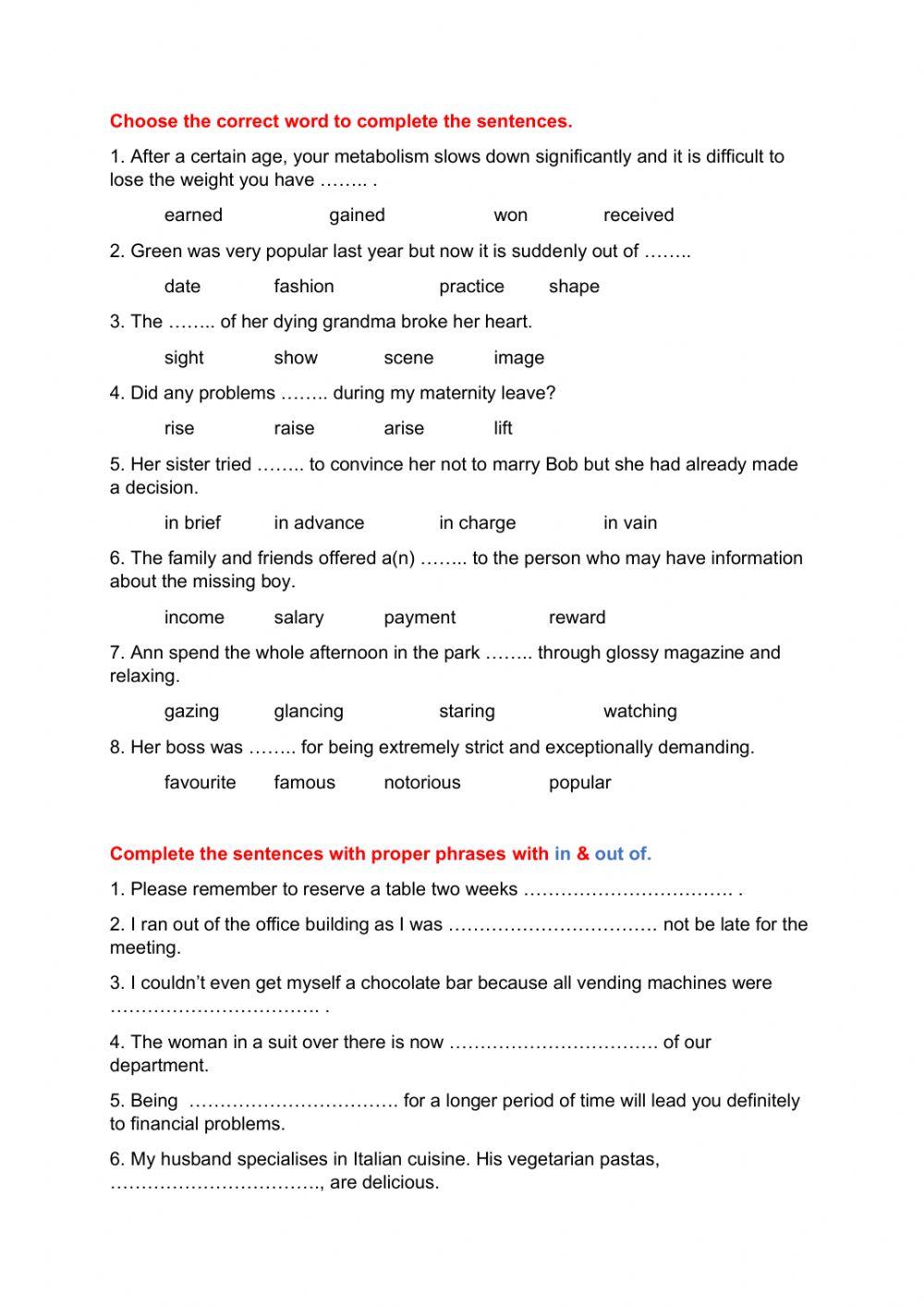 Vocabulary Test Traveller B2 Units 7-8